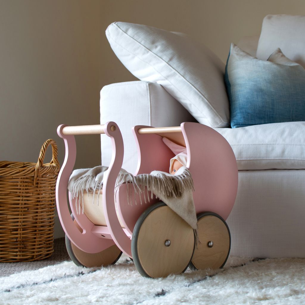 Wooden pram 2-in-1 walker toy- Pink