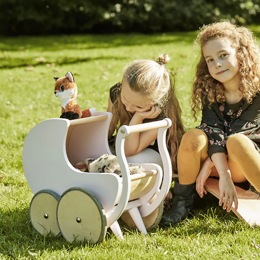 Wooden pram 2-in-1 walker toy- White