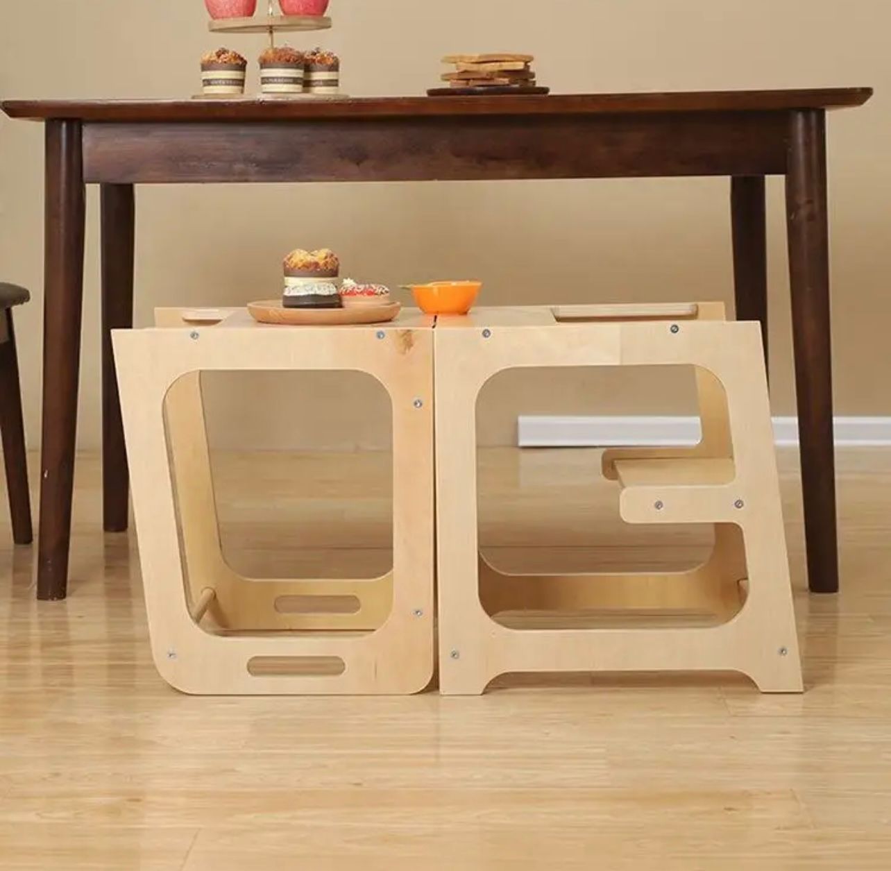 Convertible 2 in 1 wooden table learning tower-Natural