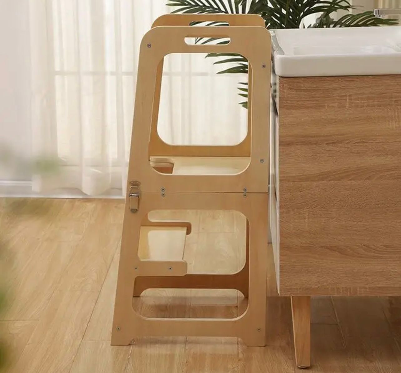 Convertible 2 in 1 wooden table learning tower-Natural