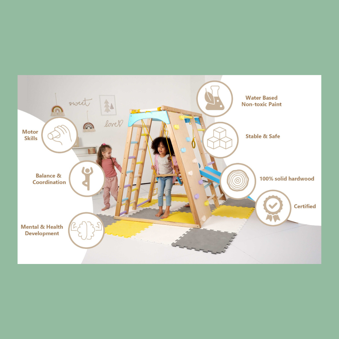 Wooden indoor jungle play gym- Pastel