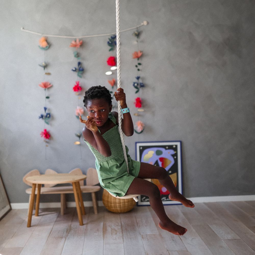 Wooden and rope swing ring