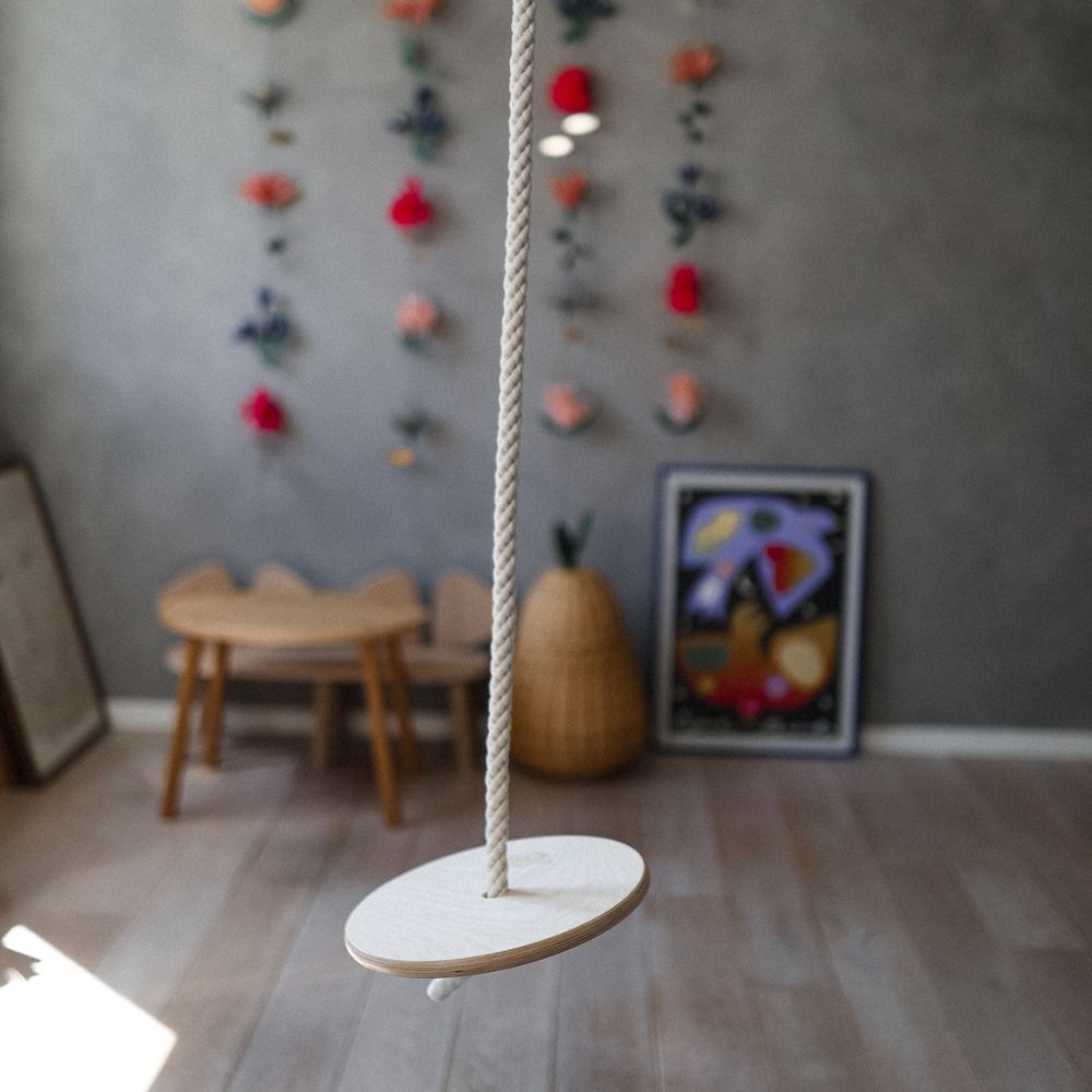 Wooden and rope swing ring