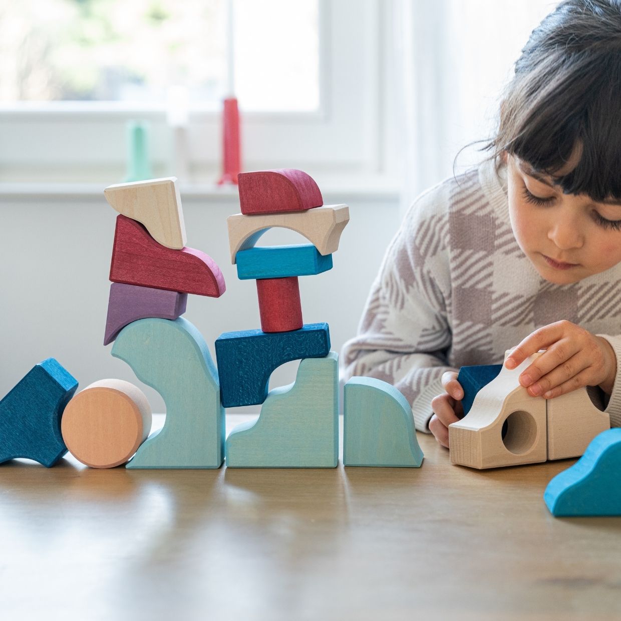 Grimm's small building set wave wooden blocks set