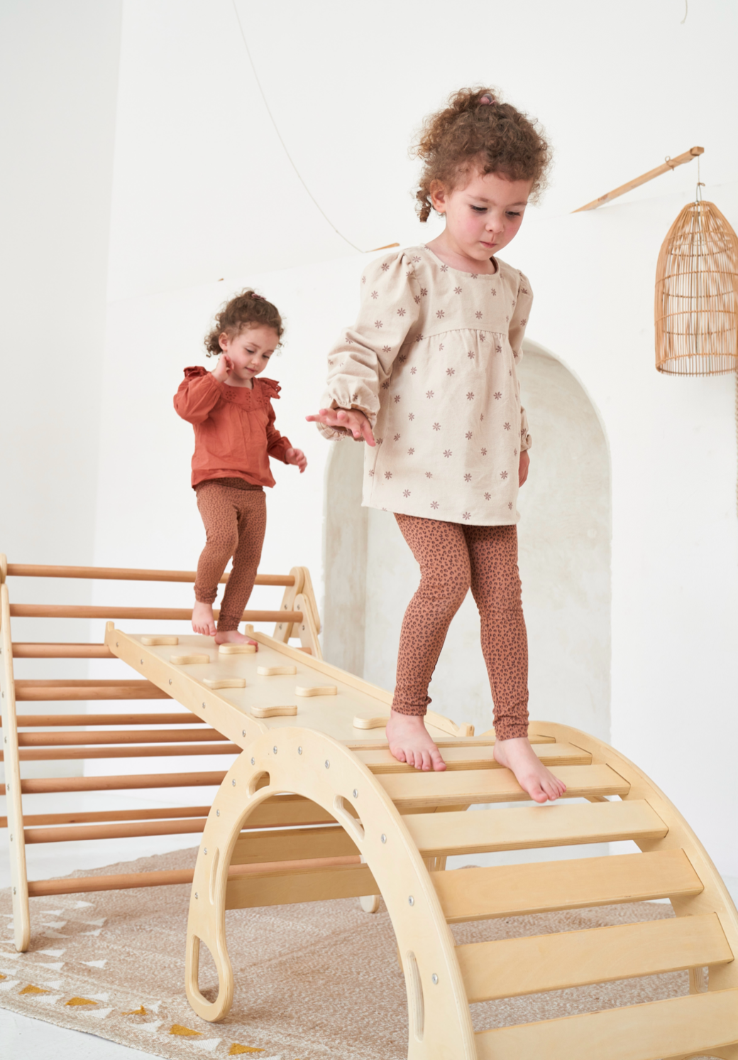 Large toddler wooden climbing set - Natural
