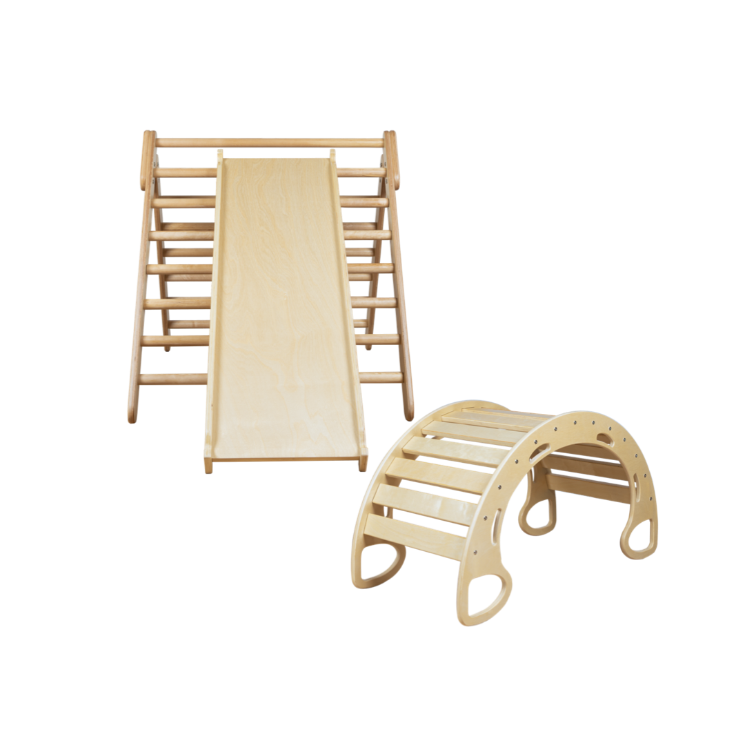 Large toddler wooden climbing set - Natural