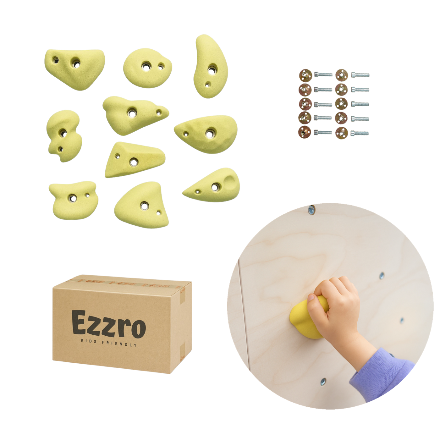 Durable resin rock climbing holds - 10 pieces set