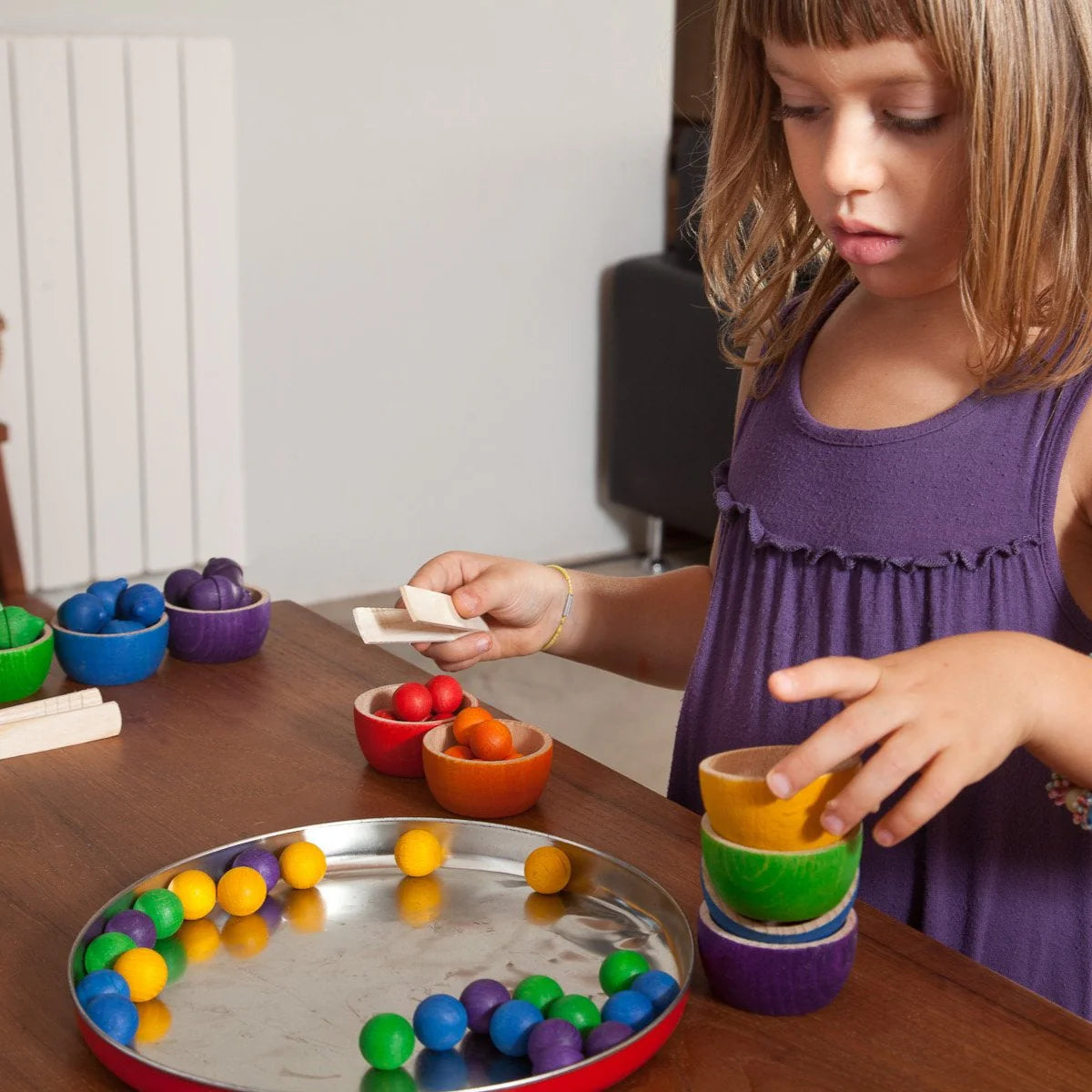 Wooden bowls & marbles set