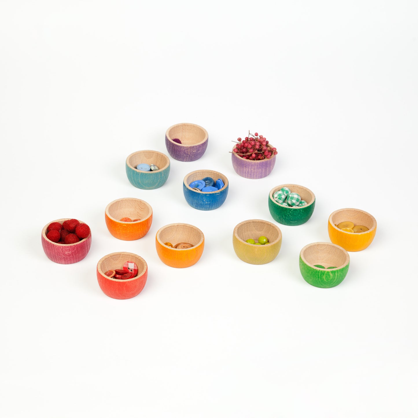 Wooden set of 12 small play bowls