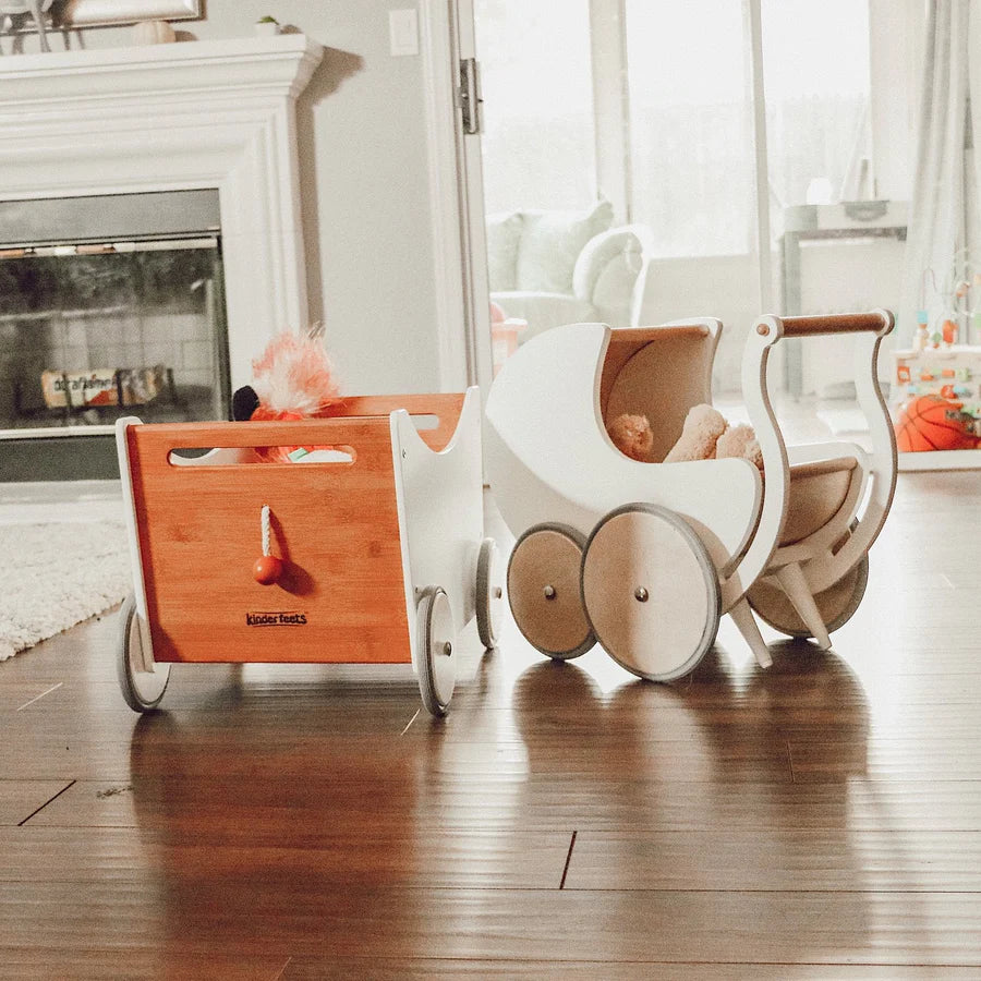 Wooden pram 2-in-1 walker toy- White