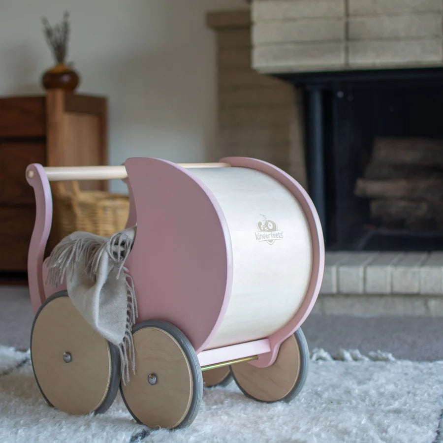 Wooden pram 2-in-1 walker toy- Pink