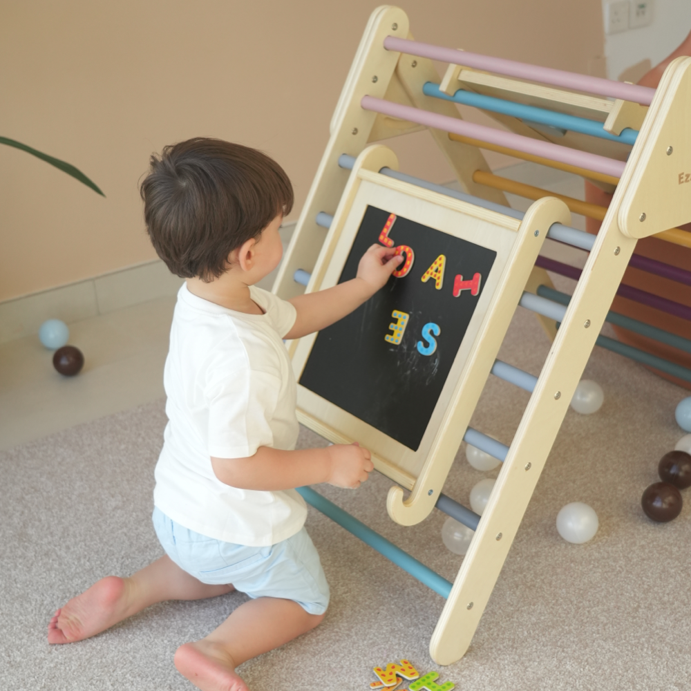 Natural wooden double-sided magnet chalkboard (accessory to pikler climbers and gyms)