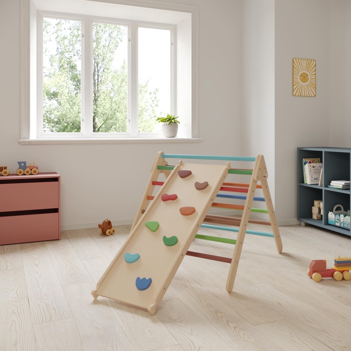 Large climbing foldable triangle with duo board- Rainbow