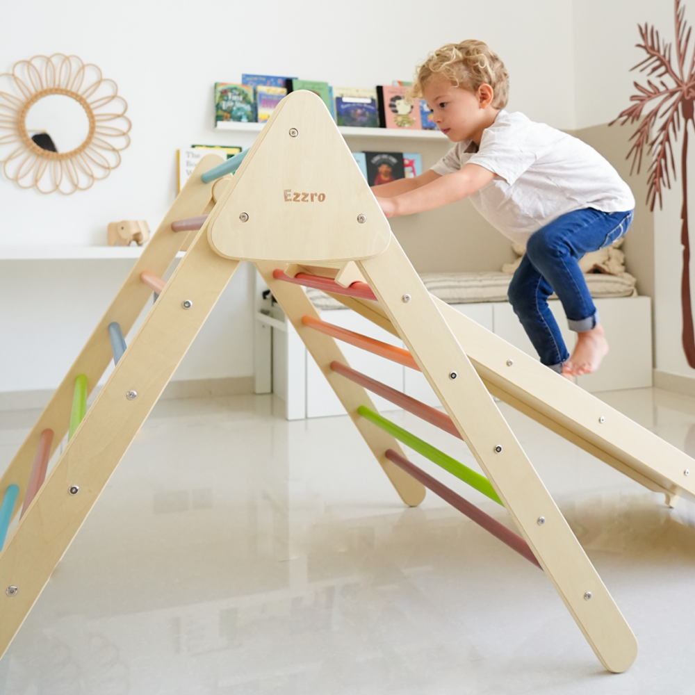 Large climbing foldable triangle with duo board- Rainbow