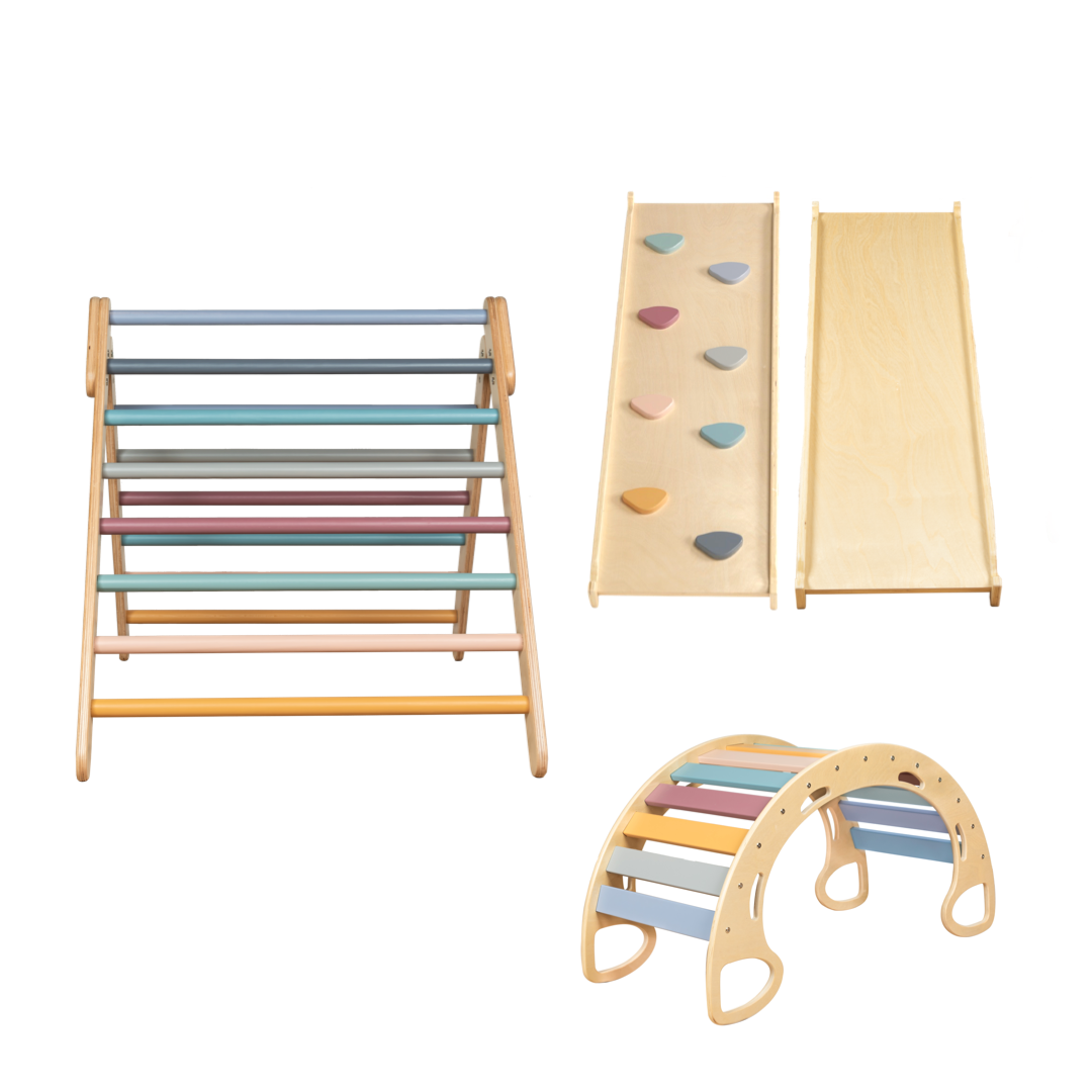 Large toddler wooden climbing set - Multicolour