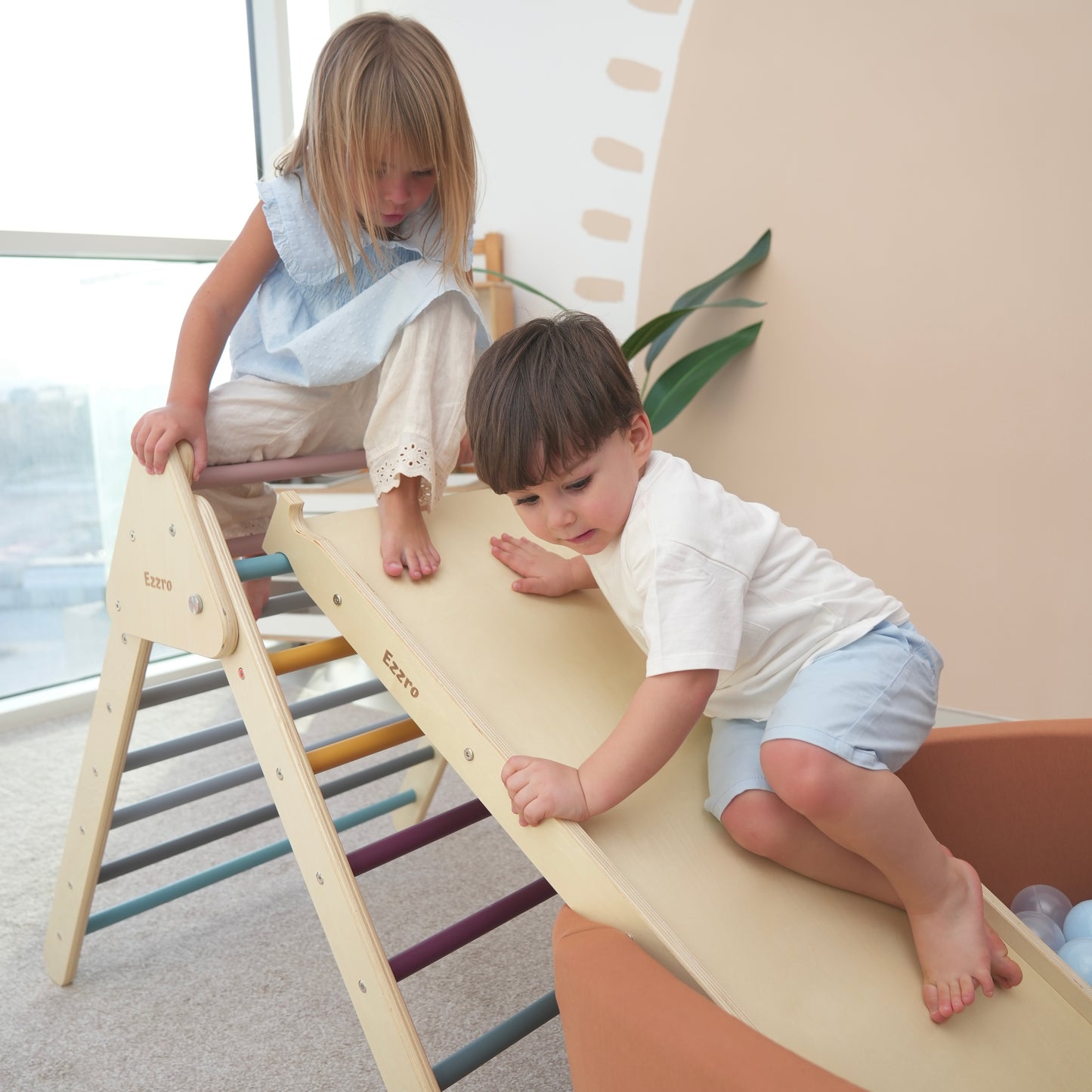 Large toddler wooden climbing set - Multicolour