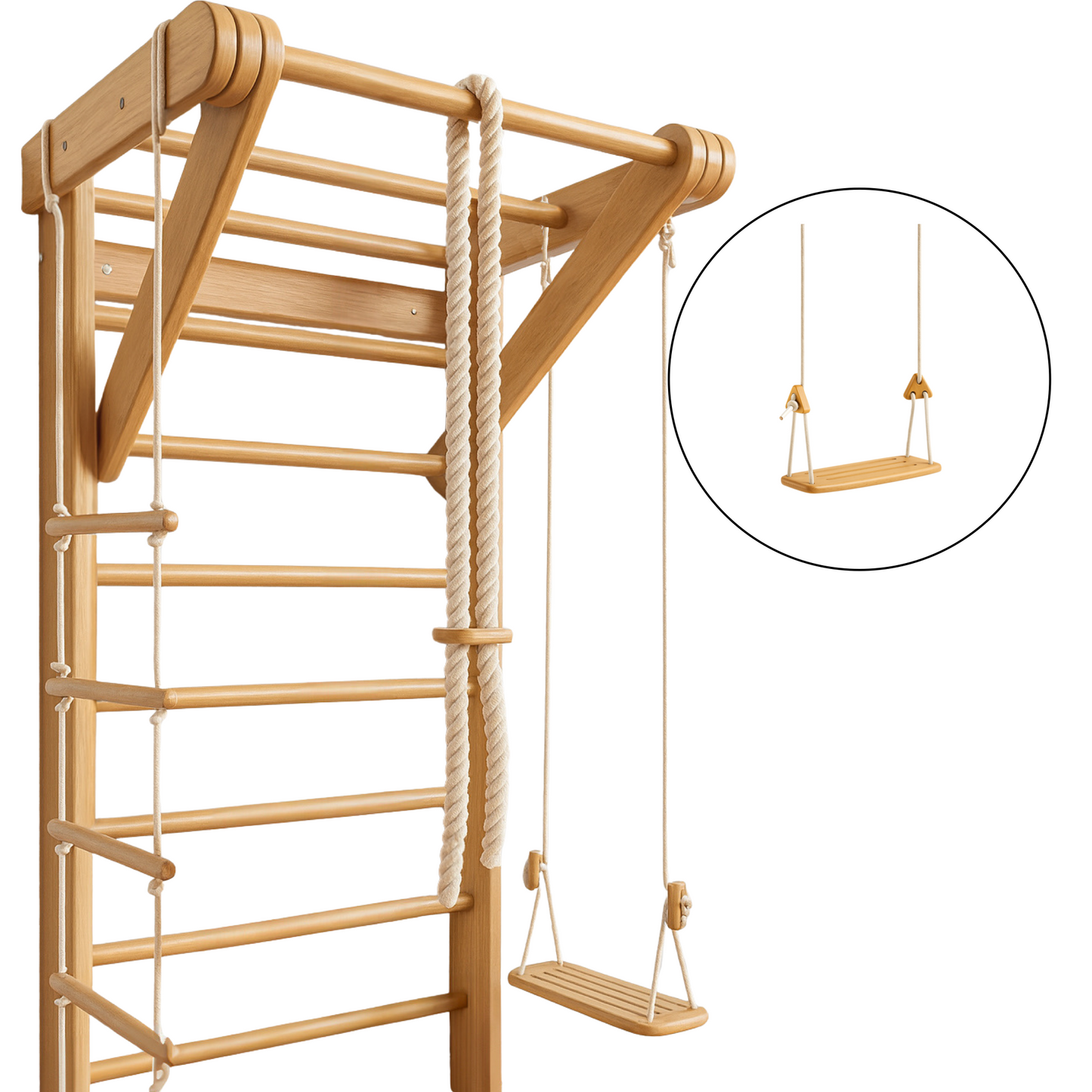 Indoor play Swedish ladder gym with swing- Natural