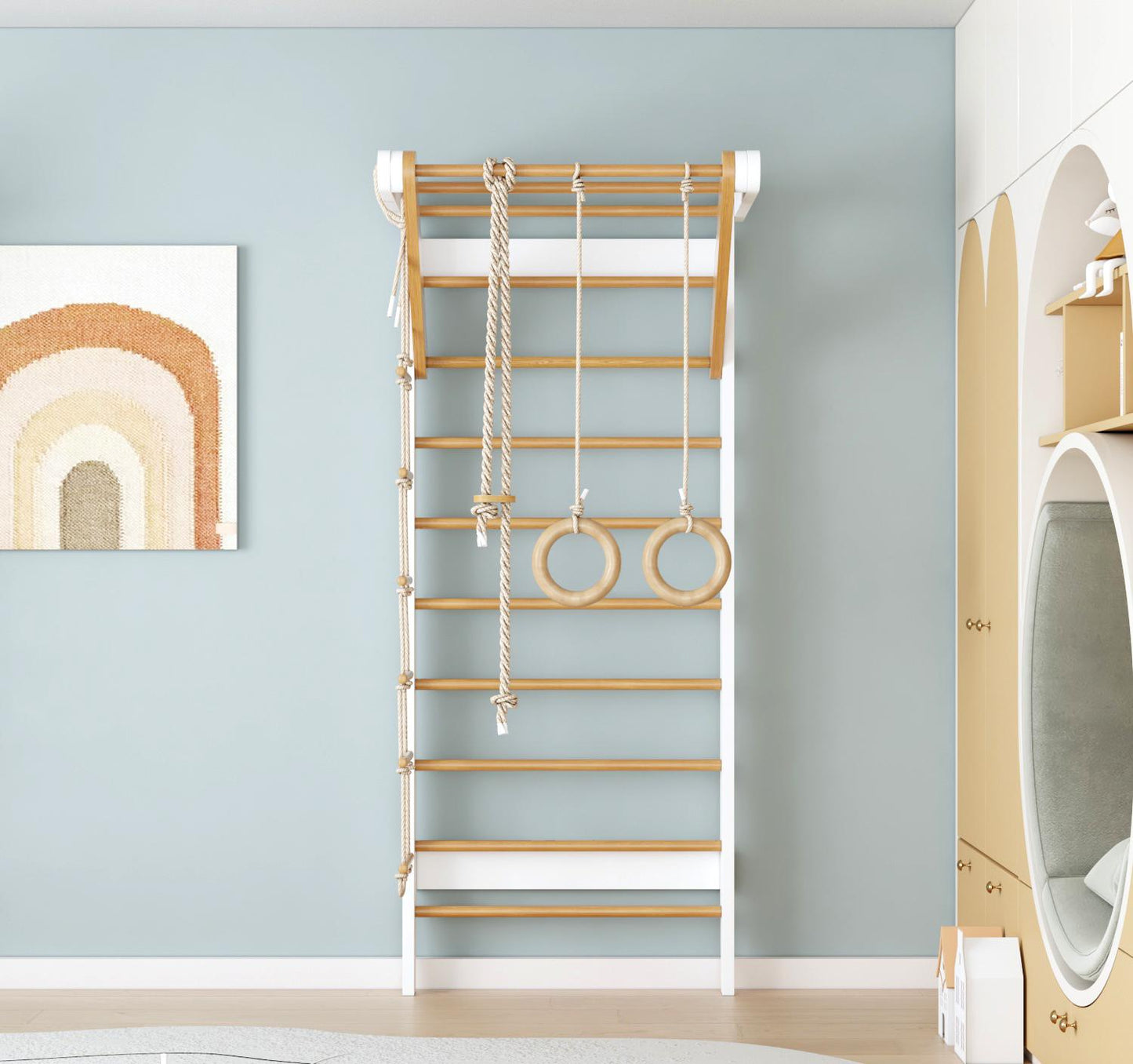 White and Natural Swedish Ladder Gym