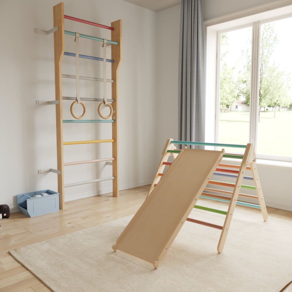 Modern Scandinavian wooden ladder gym- Multicolour