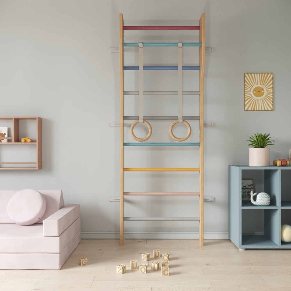 Modern Scandinavian wooden ladder gym- Multicolour