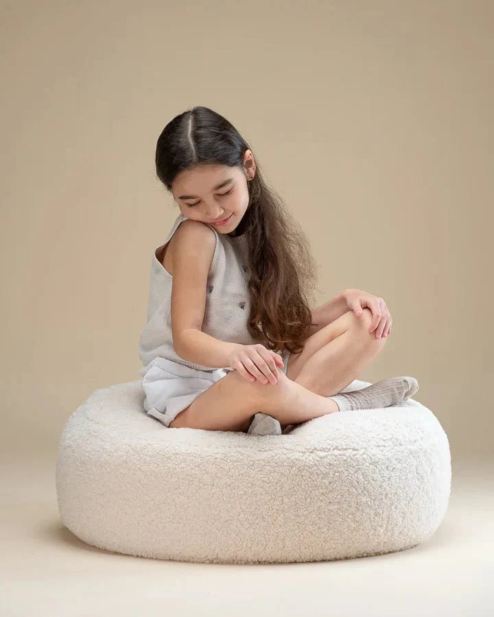 Wigiwama teddy fabric round ottoman- Cream White (pre-order)
