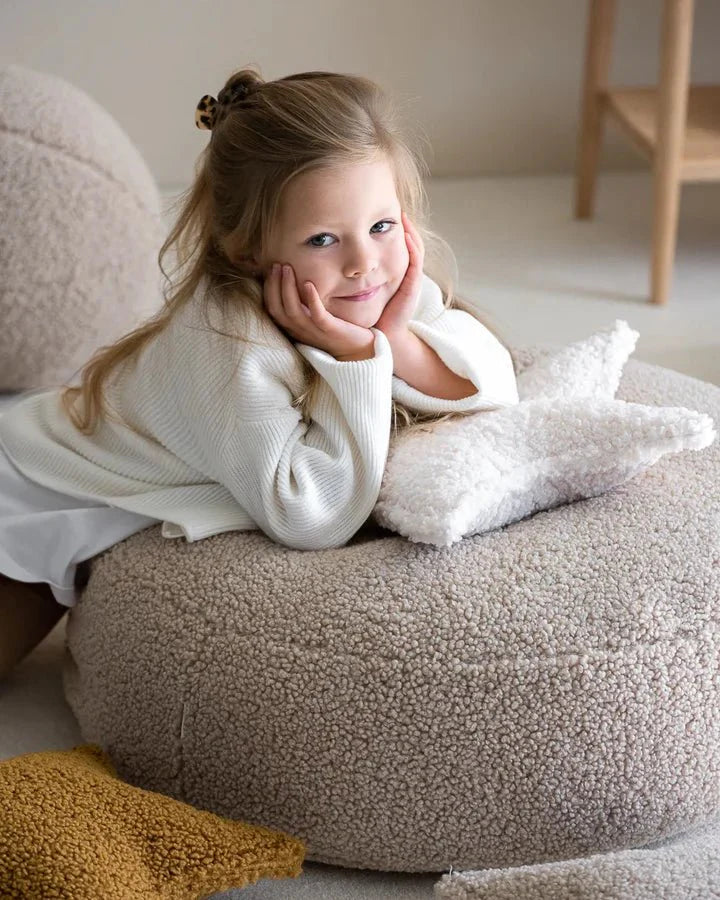 Wigiwama teddy fabric round ottoman- Biscuit (pre-order)