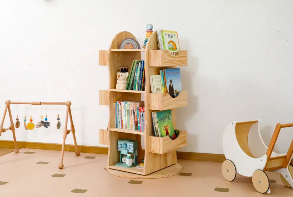 Rotating books storage shelf - Natural
