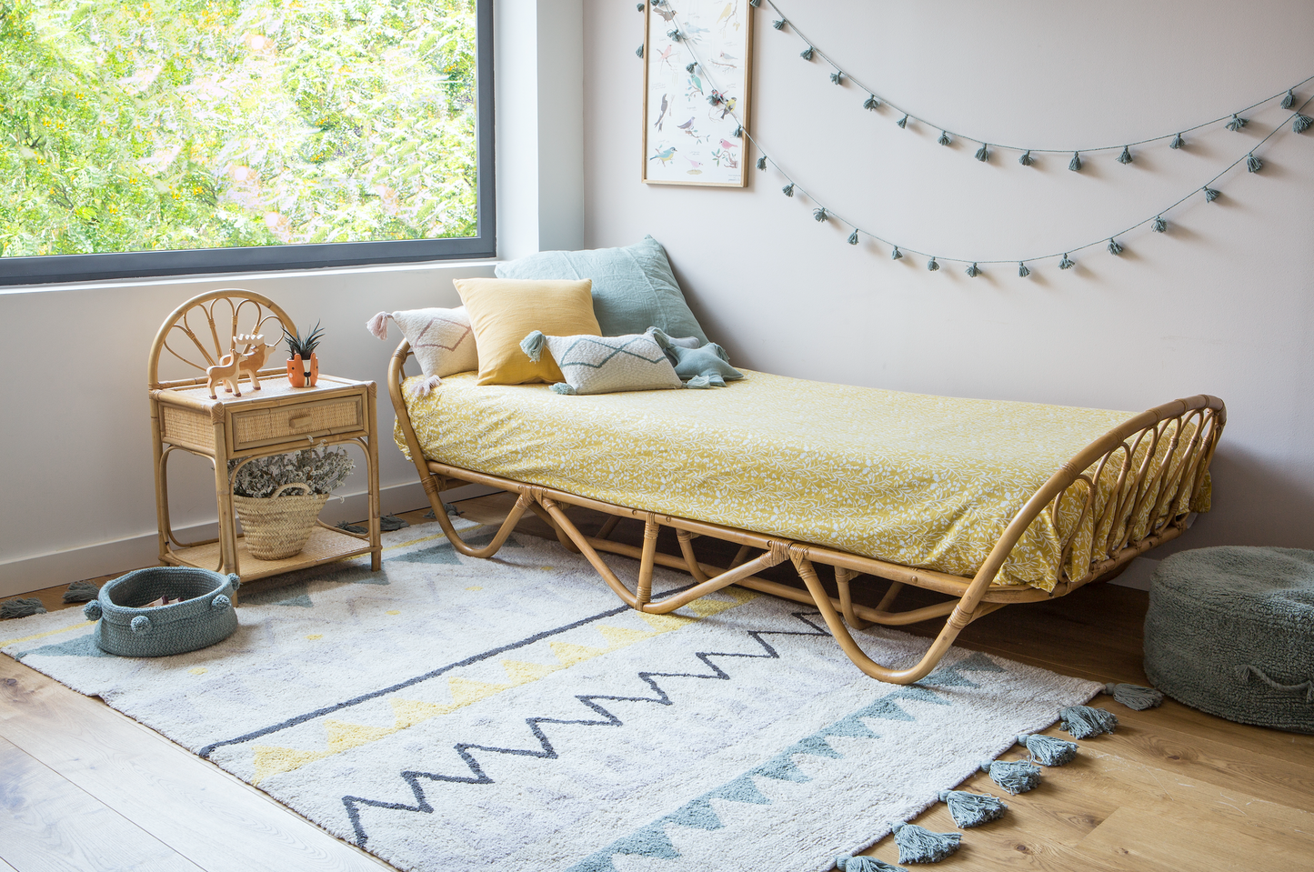 Azteca washable kids rug- Vintage Blue