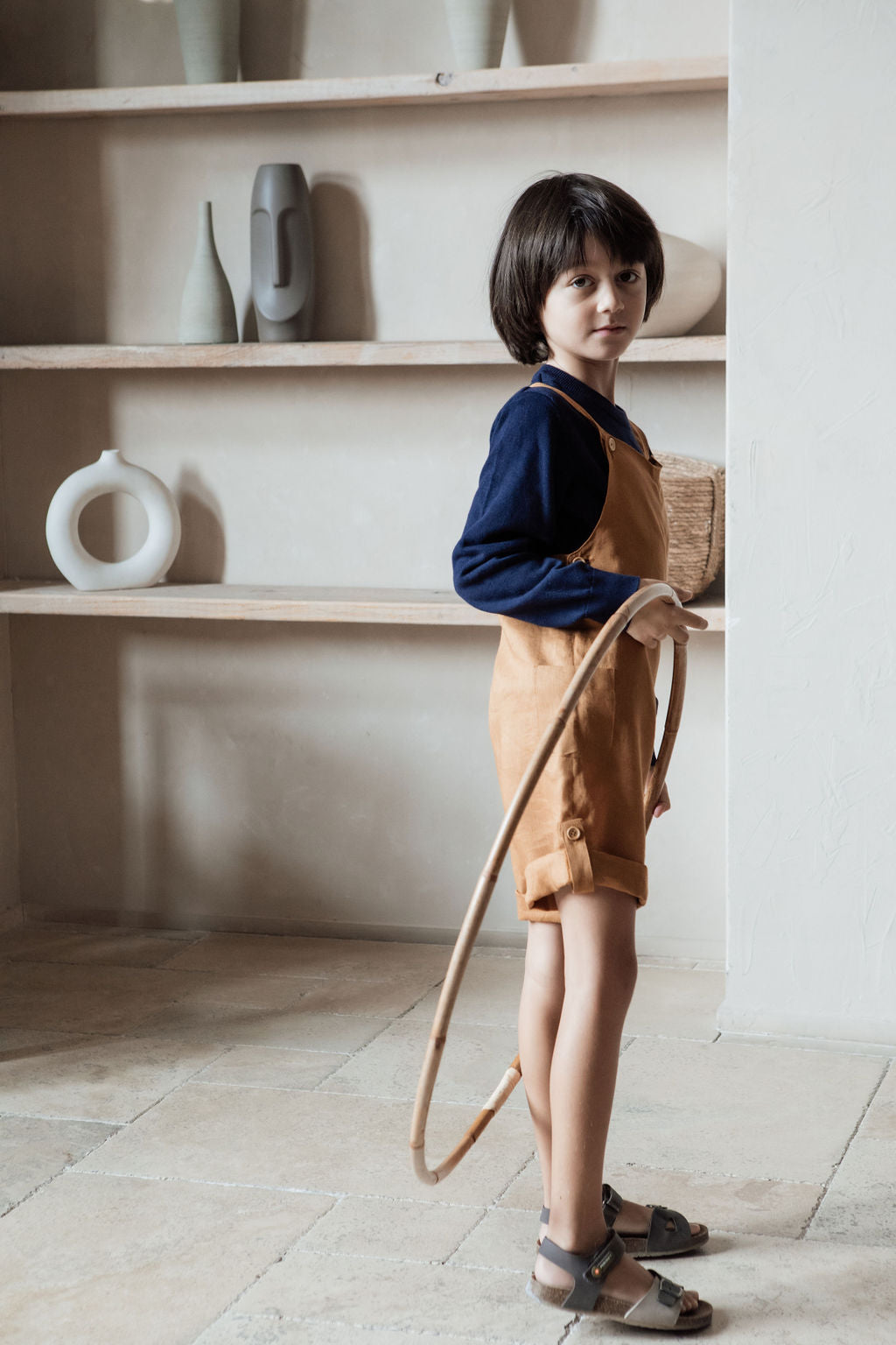 Linen unisex short dungaree