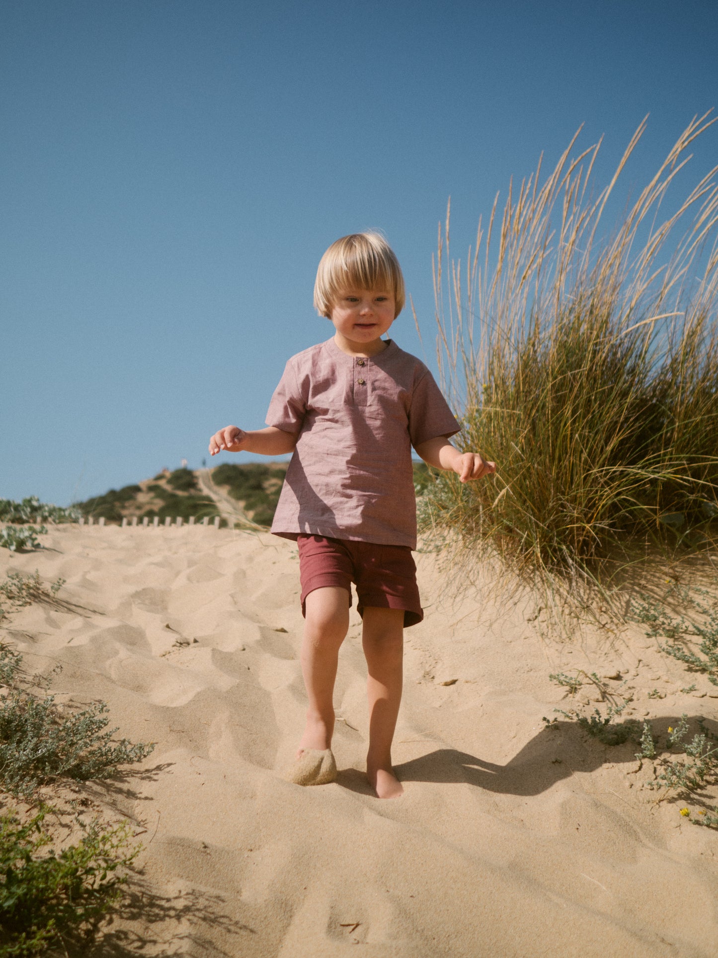 Oak Henley cotton t-shirt- Canyon Clay