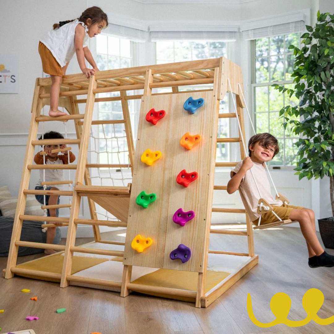 Wooden indoor jungle play gym- Bright