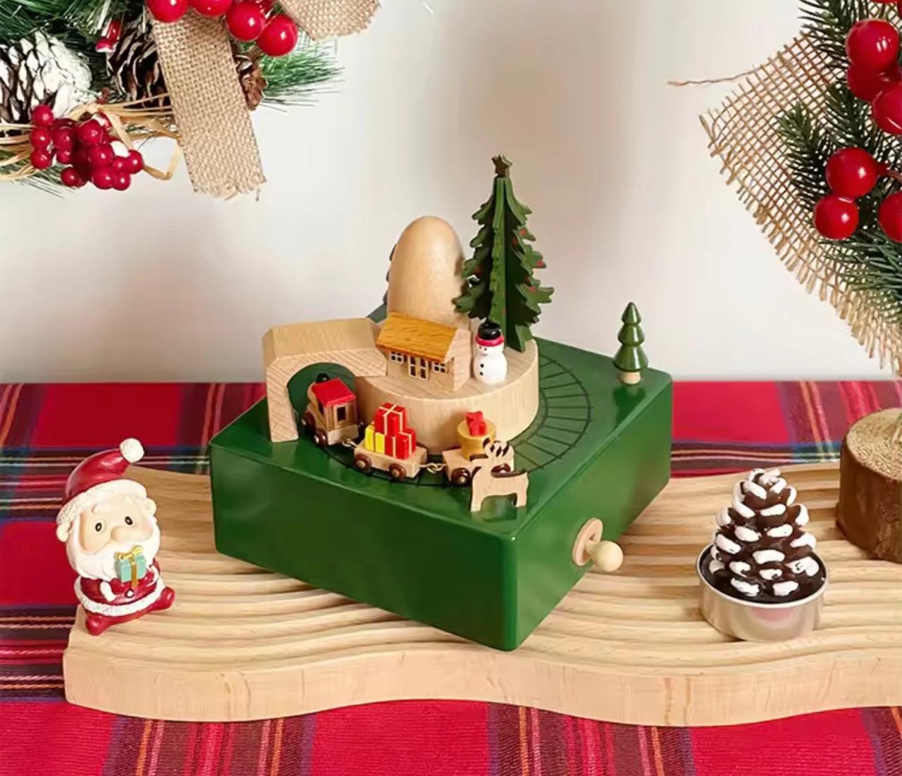 Wooden musical carousel box- Christmas train