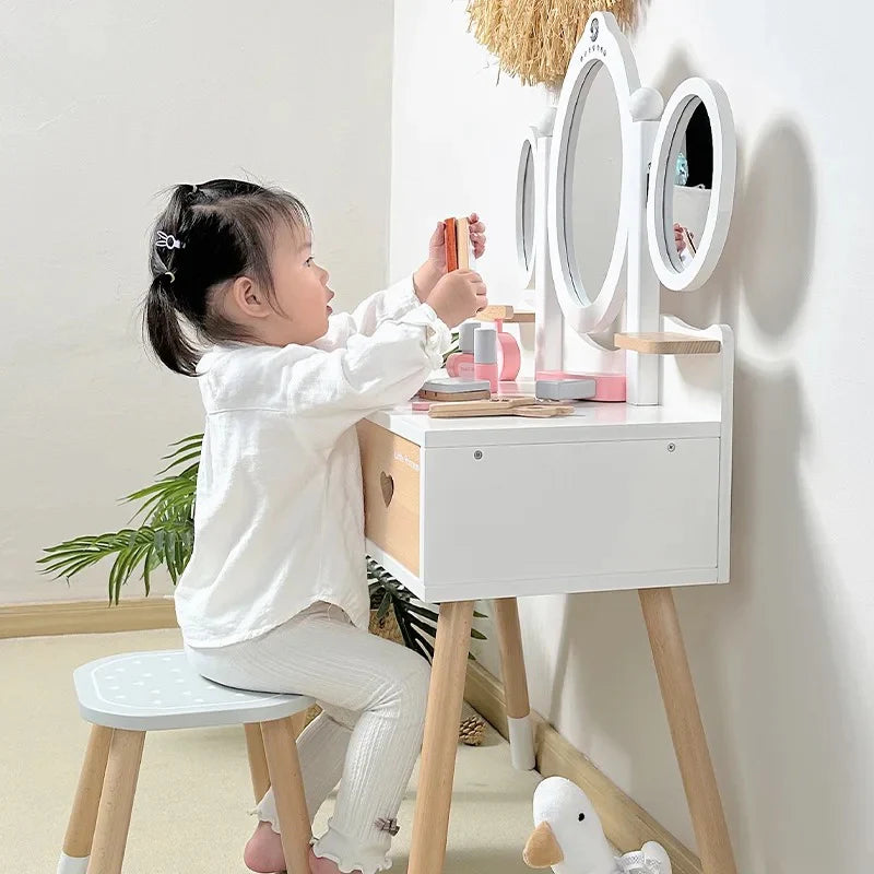 Wooden play vanity table - White