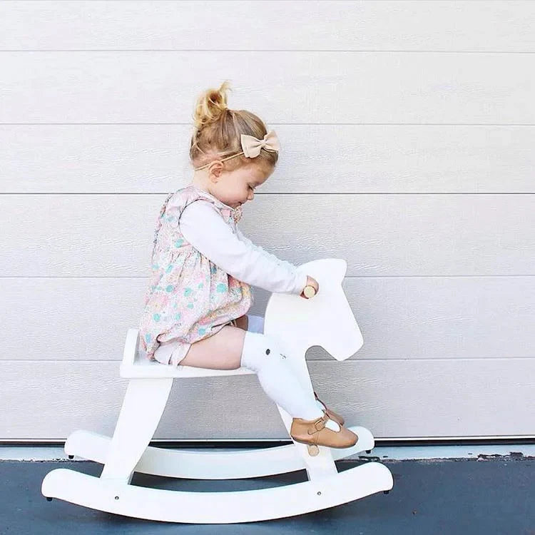 Wooden rocking horse - White