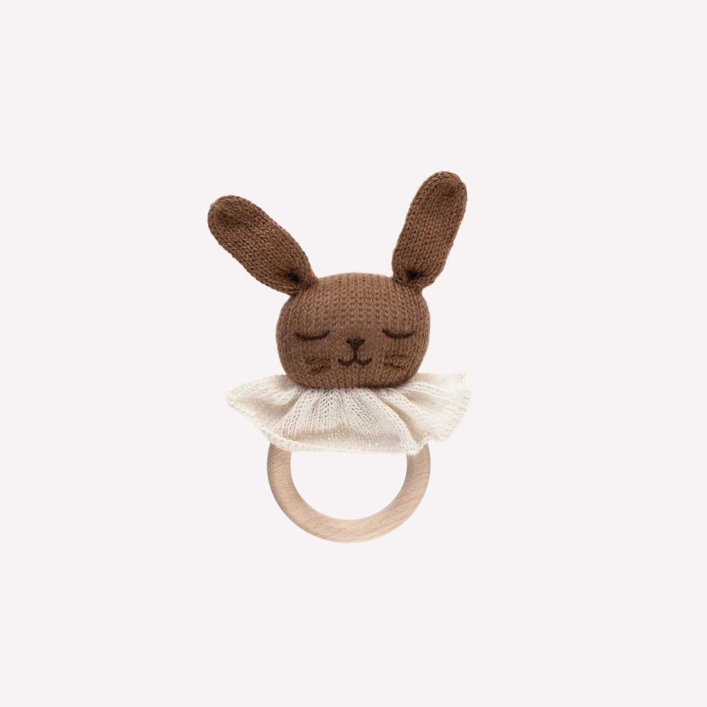 Alpaca wool Bunny baby teething wooden ring