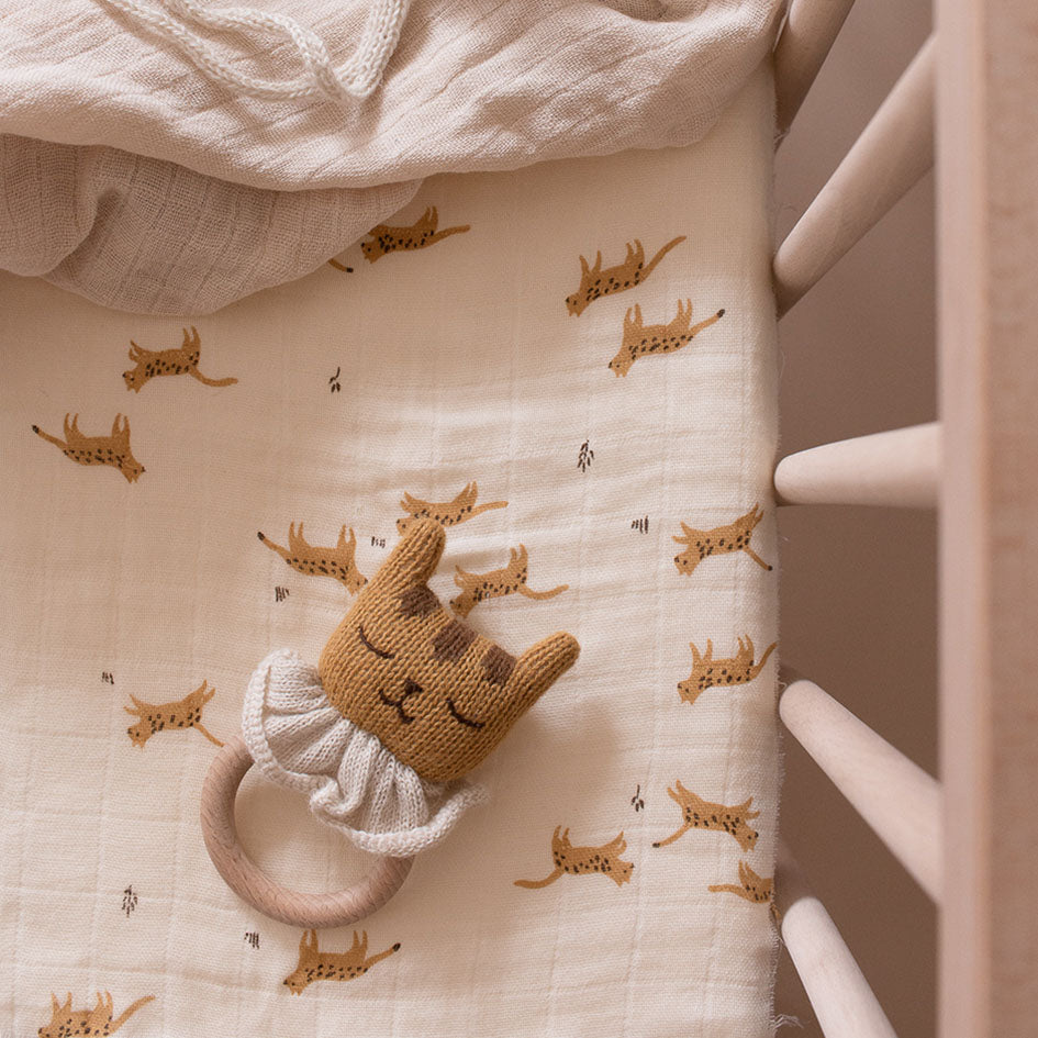 Alpaca wool Tiger baby teething wooden ring