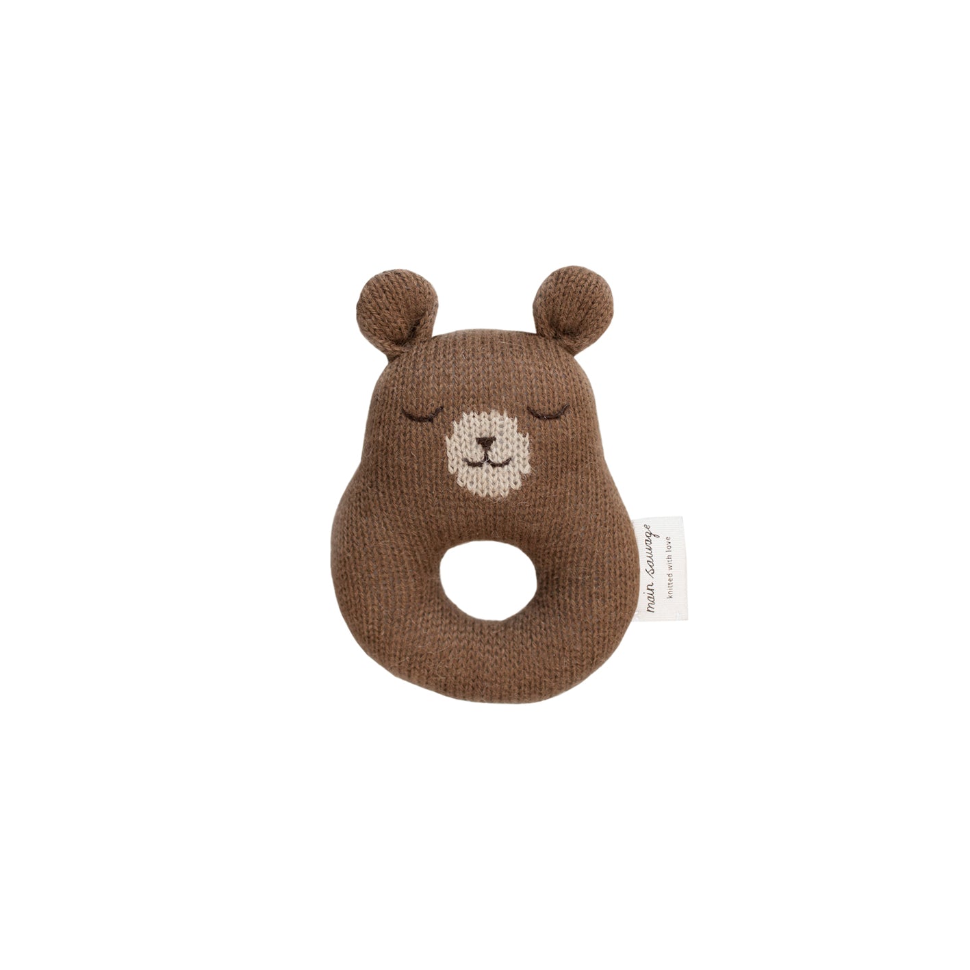 Alpaca wool hand knitted Teddy baby rattle - Nut