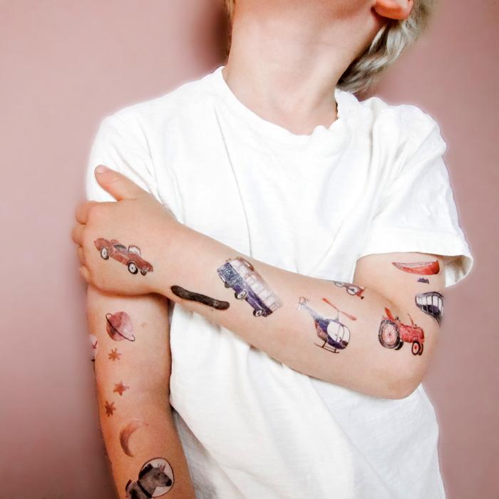 Helicopter, train and friends - Kids organic vegan tattoos