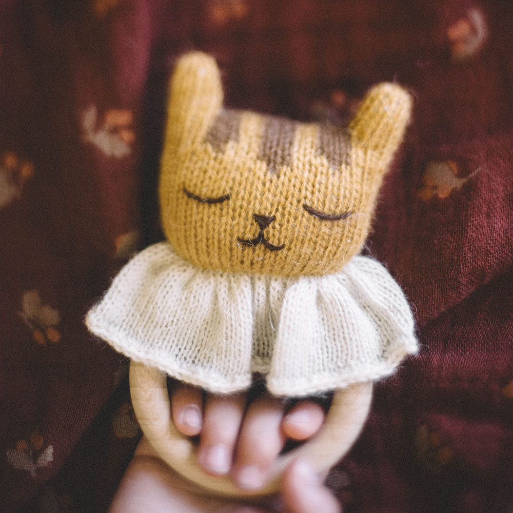 Alpaca wool Tiger baby teething wooden ring