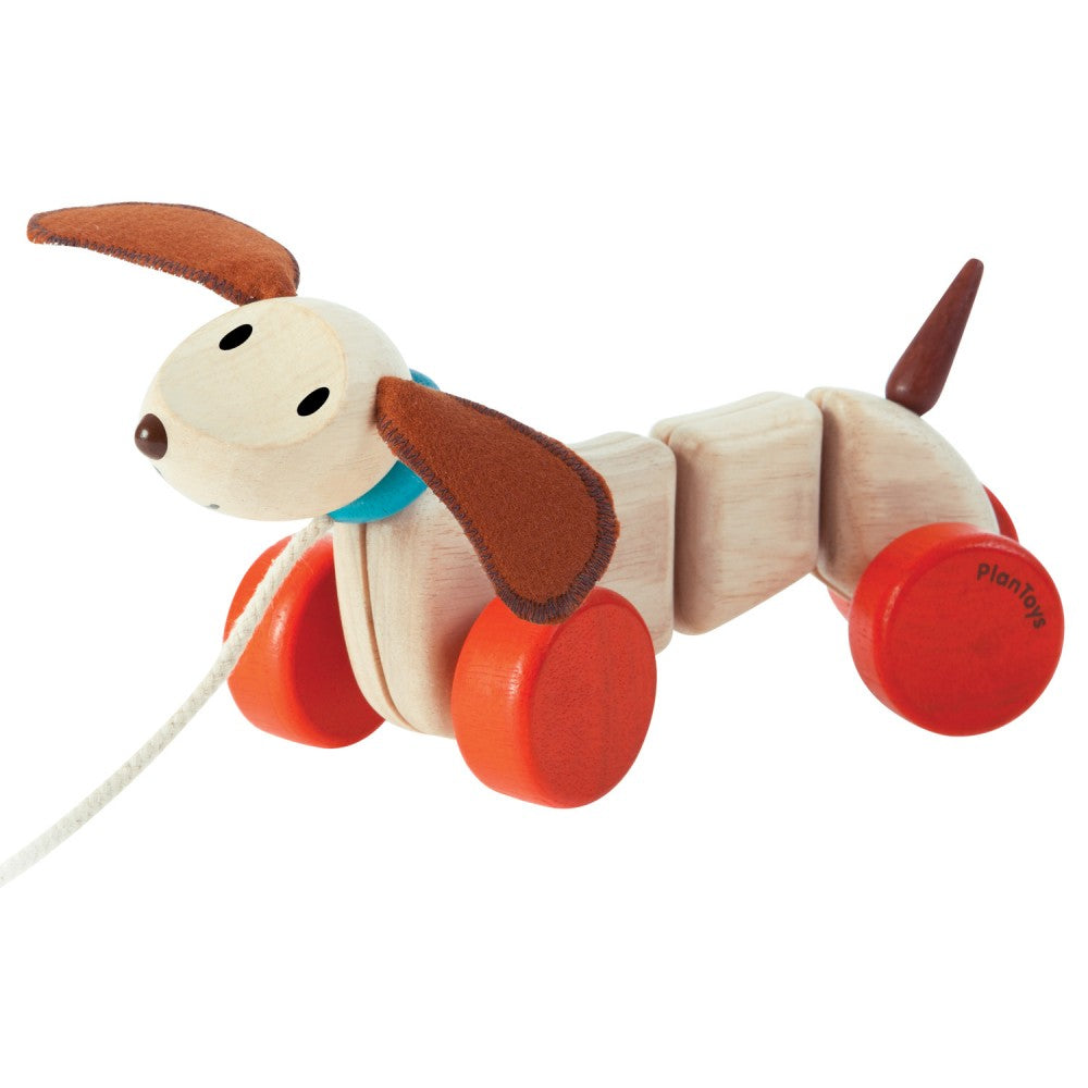 Wooden happy puppy pull along toy