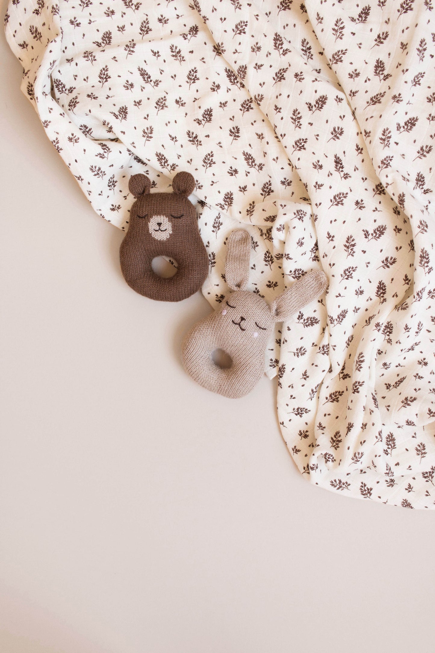 Alpaca wool hand knitted Teddy baby rattle - Nut