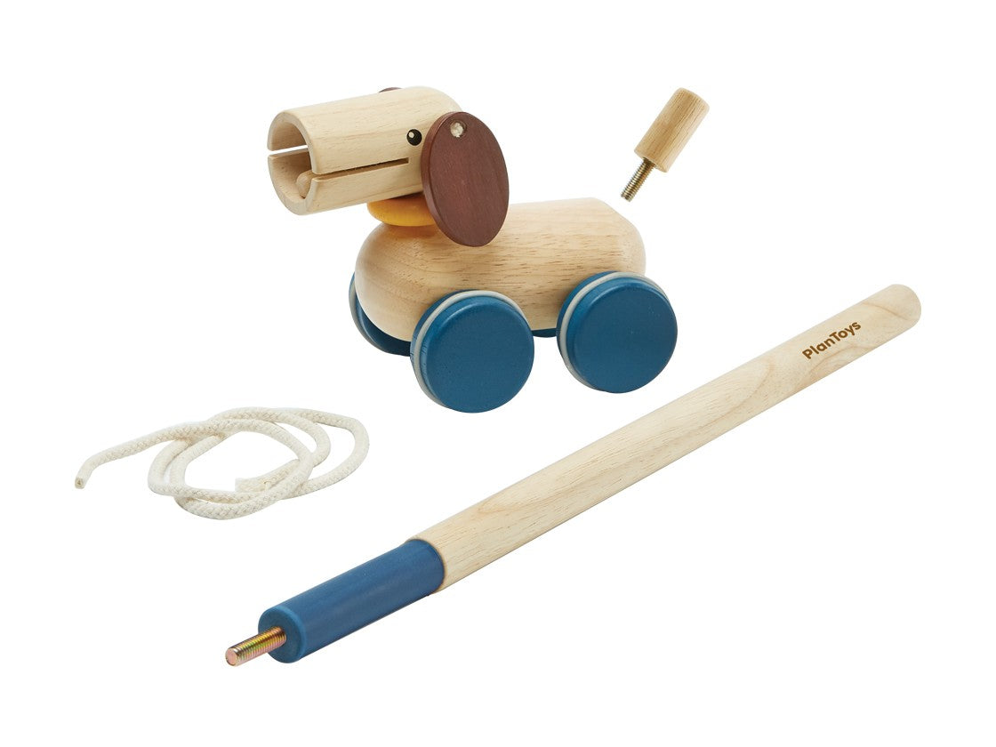 Wooden push and pull puppy toy
