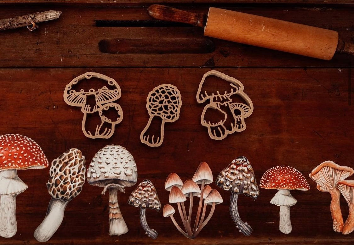 Wild mushrooms biodegradable dough eco cutter set