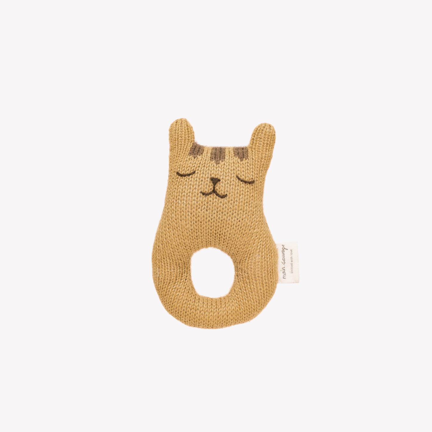 Alpaca wool handknitted Tiger baby rattle - Mustard