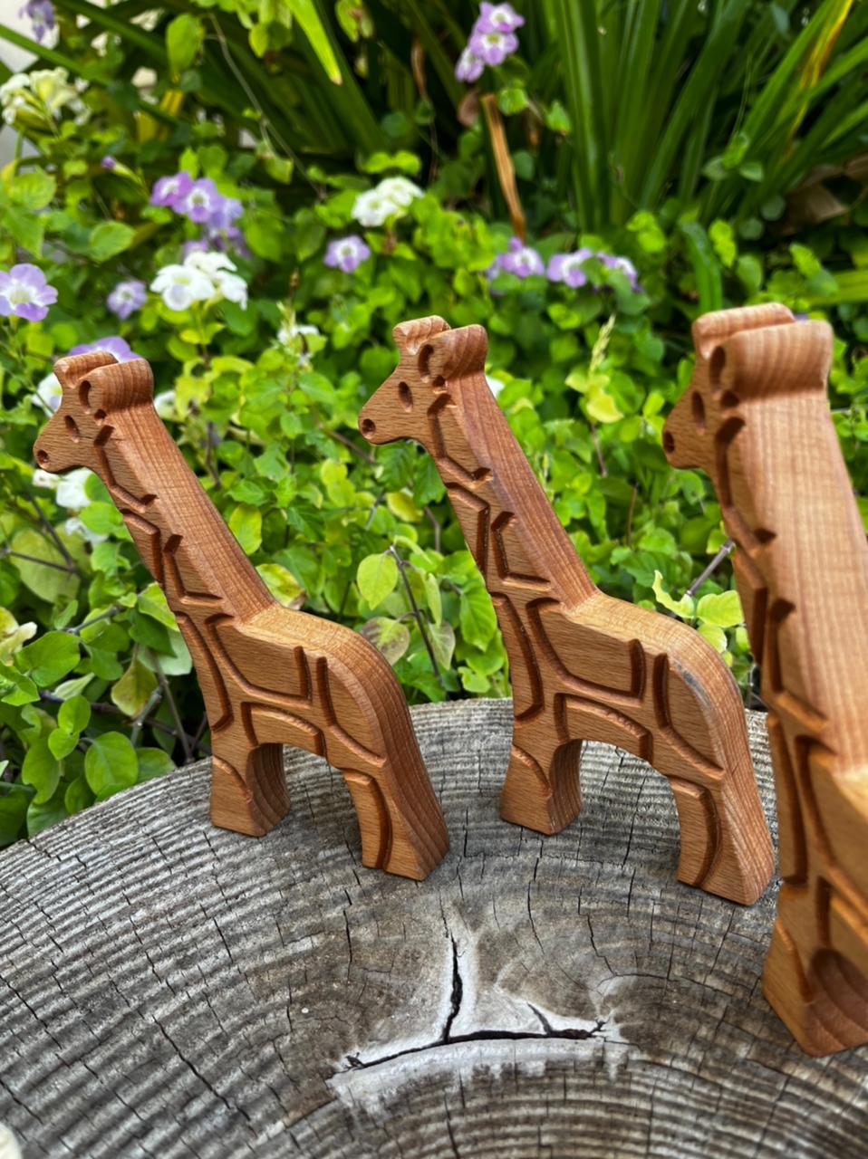 Wooden Elephant and Giraffe animals set