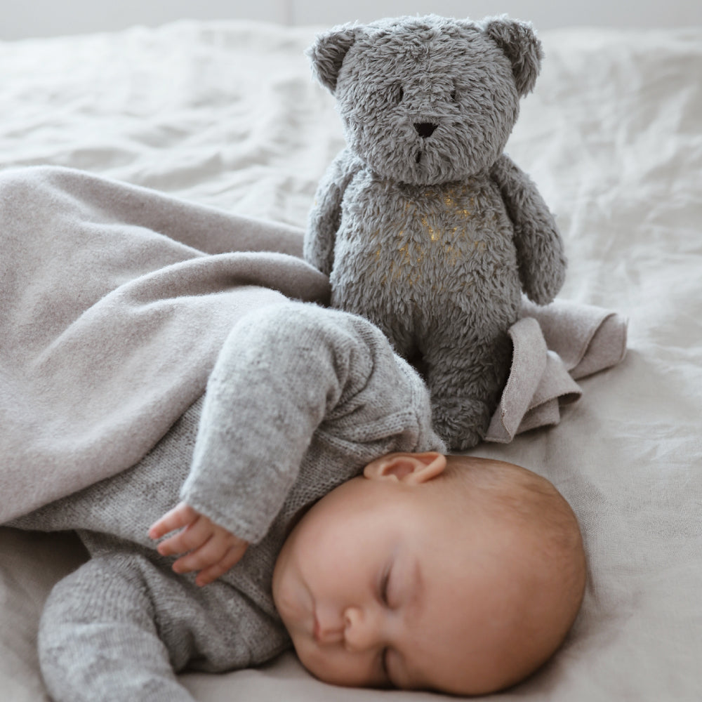 Organic humming bear soft toy and lamp- Mineral Grey