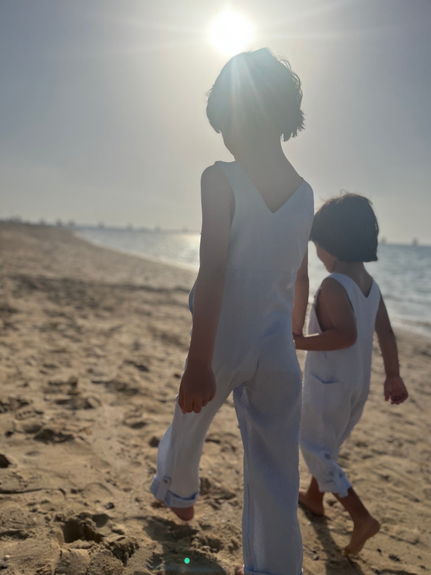 Unisex linen long dungaree
