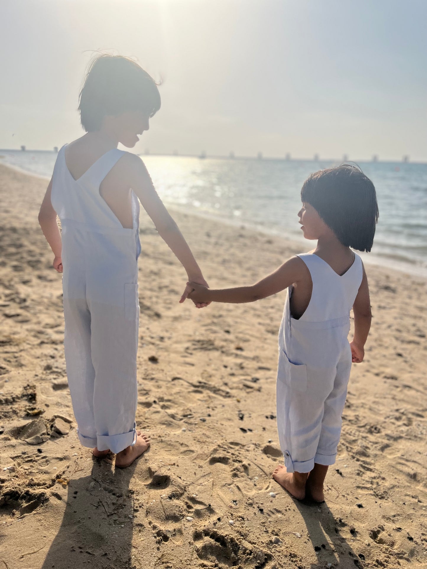 Unisex linen long dungaree