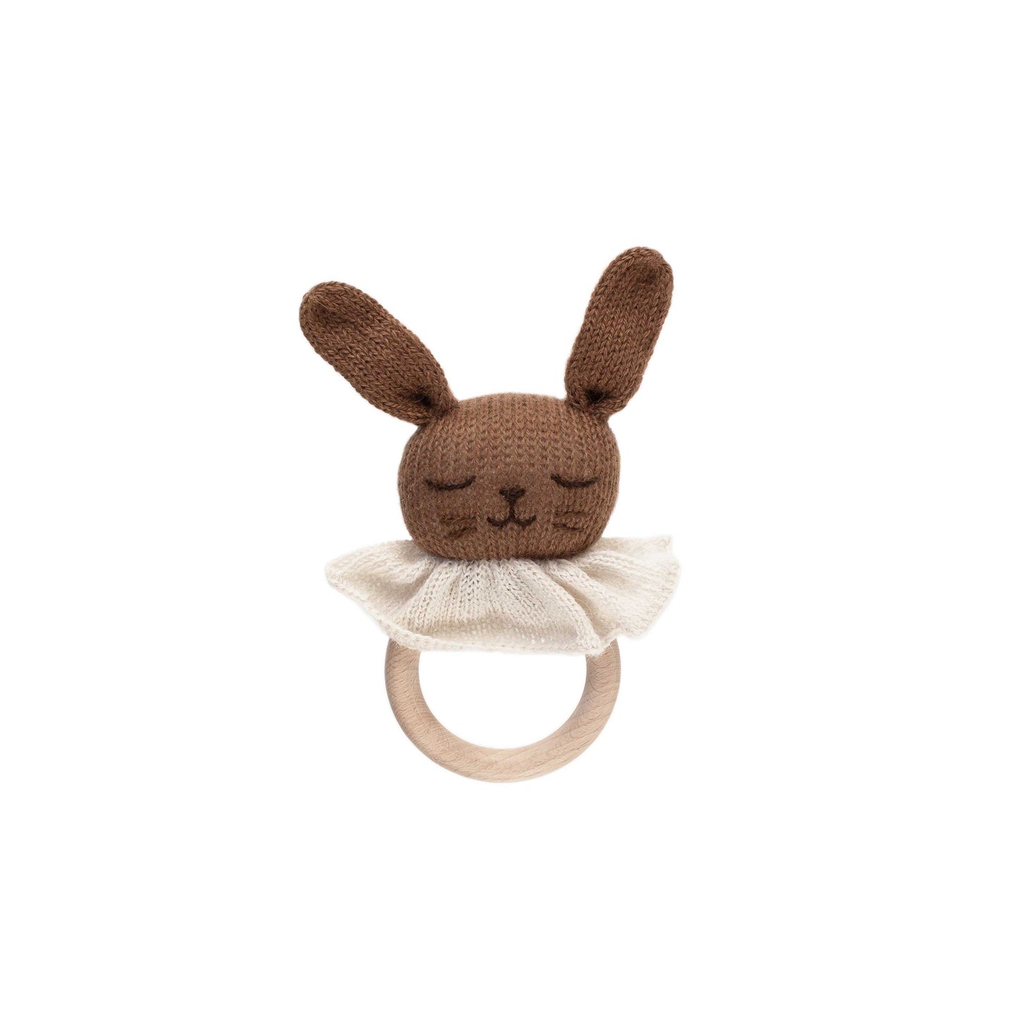 Alpaca wool Bunny nut baby teething wooden ring
