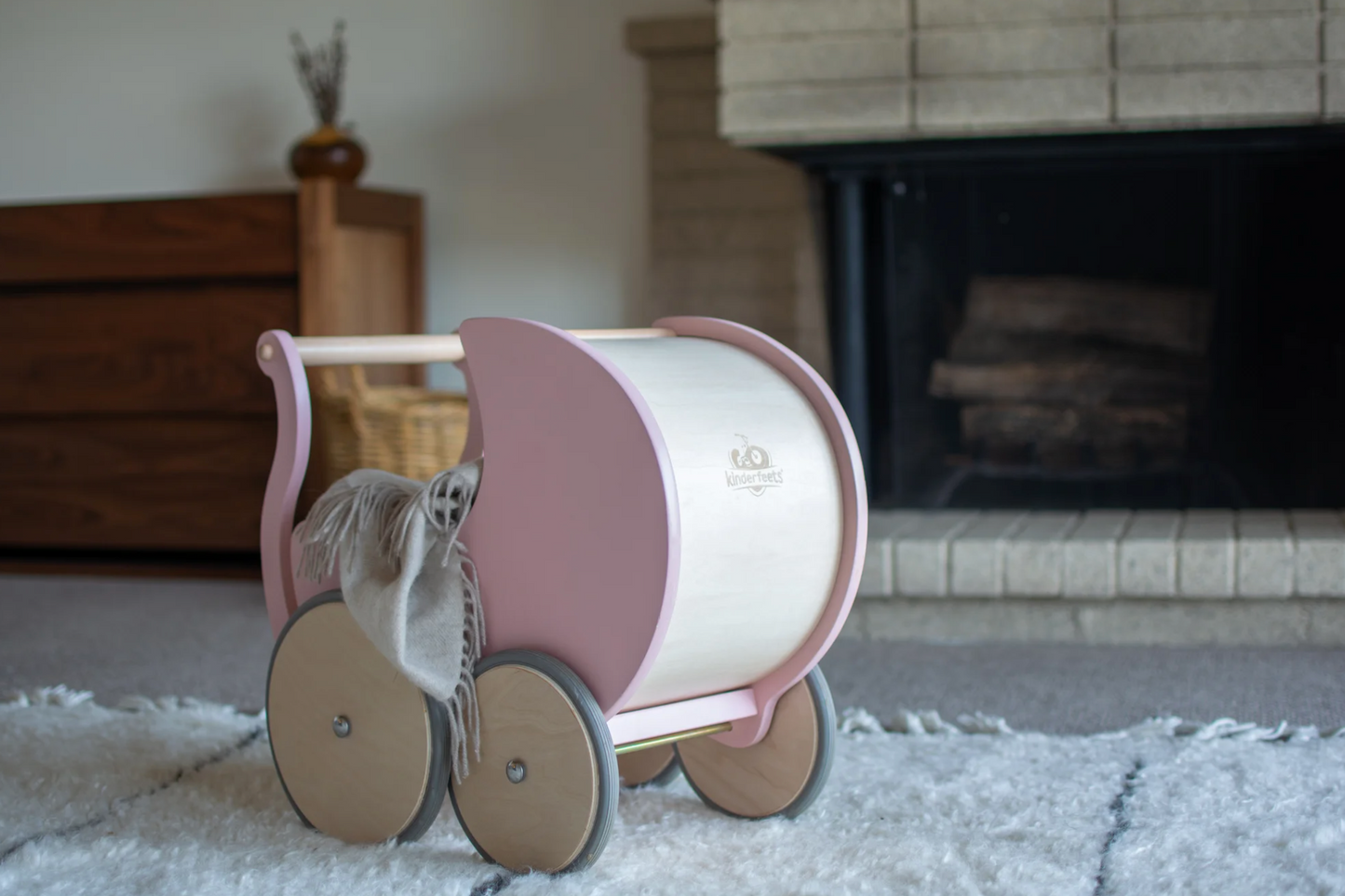 Wooden doll pram and walker- Pink